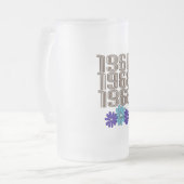 1968 Hippie Flower Power Vredesteken Aqua Paarse Matglas Bierpul (Voorkant links)