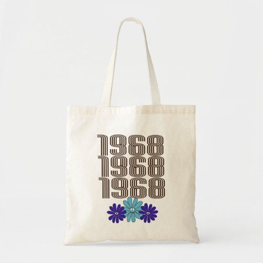 1968 Hippie Flower Power Vredesteken Aqua Paarse Tote Bag (Voorkant)