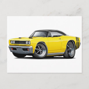 1968 Super Bee Yellow-Black Top Double Stripe Briefkaart
