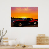 1969 Camaro op het rotsig voor zonsondergang Poster (Keuken)