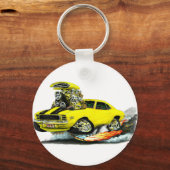 1969 Camaro RS SS Yellow-Black Car Sleutelhanger (Voorkant)