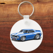 1969 Camaro SS Blue-White Car Sleutelhanger (Voorkant)