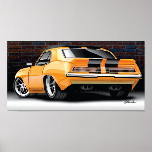 1969 Camaro Street Rod Illustration Poster (Oranje