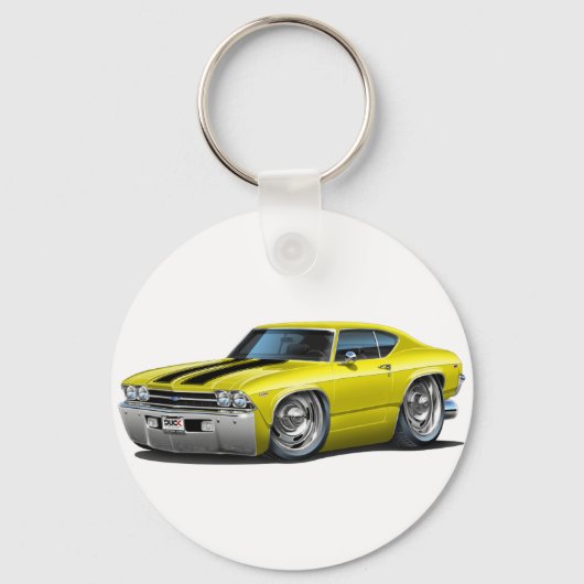 1969 Chevelle Yellow-Black Car Sleutelhanger (Voorkant)