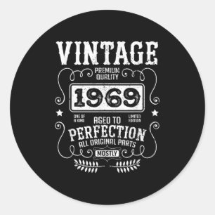  1969 Geboortejaar Verjaardag Grappige quotes Retr Ronde Sticker