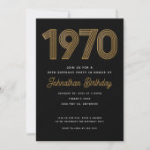 1970 Black Faux Gold 50th Birthday Invitation (Devant)