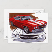 1970 Chevelle Rood-Witte auto Briefkaart (Voorkant / Achterkant)