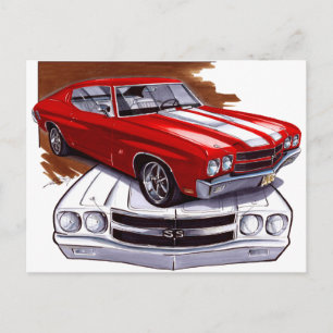 1970 Chevelle Rood-Witte auto Briefkaart