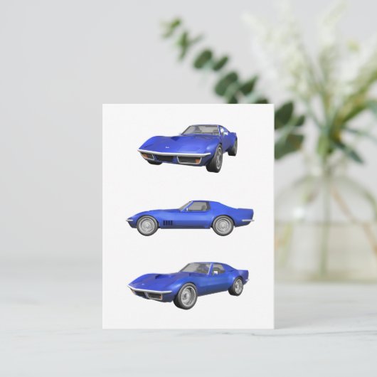 1970 Corvette: Blauwe afwerking: Briefkaart (Staand voorkant)