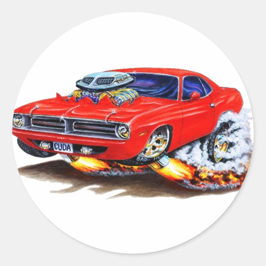 1970 Cuda Red Car Ronde Sticker (Voorkant)