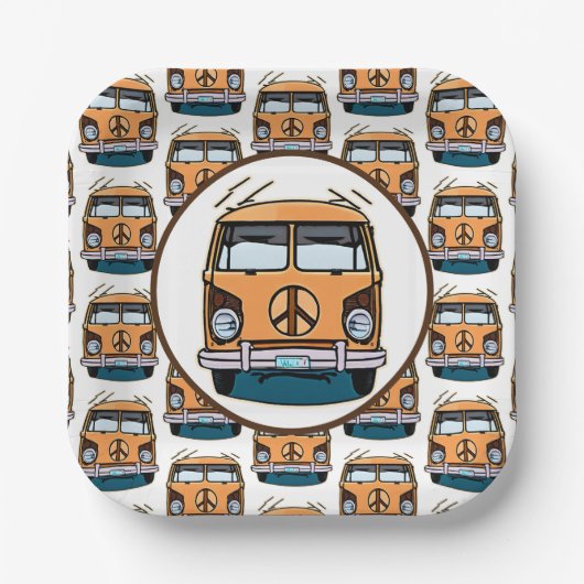 1970 Hippie Van Retro  Stijl Verjaardag Papieren Bordje (Voorkant)