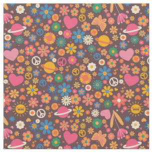 1970s groovy vredesteken planeet retro hippie brui stof