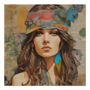 1970s Hippie Vrouw Collage Perfect Poster