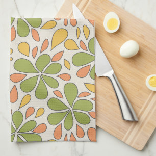 1970s Retro Abstracte Bloemen Groen Geel Roze Theedoek