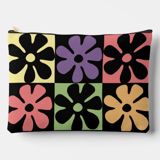 1970s Retro Daisies Multicolor Cosmetic Bag Etui (Voorkant)
