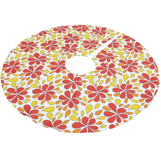 1970s Retro Funky Flower Pattern Rood Sinaasappel  Kerstboom Rok (Gekanteld)