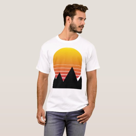  1970s Retro Sun T-Shirt - IN ZWART & WIT (Voorkant volledig)