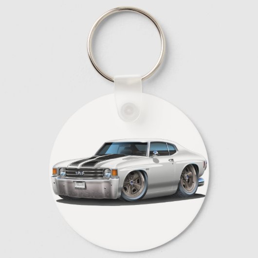1971-72 Chevelle White-Black Car Sleutelhanger (Voorkant)