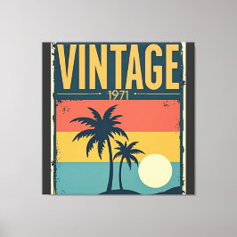  1971 Tropische Sunset Palmbomen Retro Vibe Canvas Afdruk