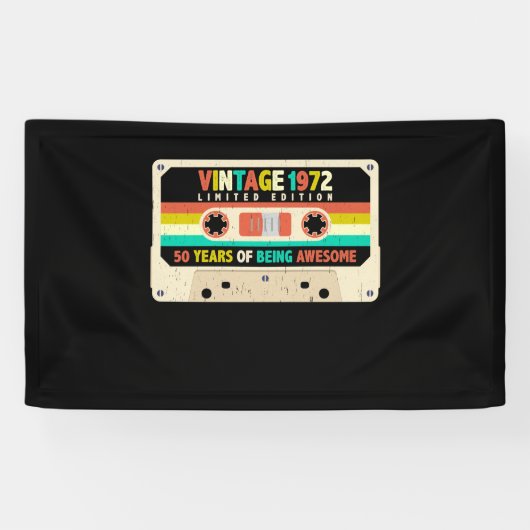1972 Retro Cassette 50e verjaardag 50 jaar oud Spandoek (Horizontaal)