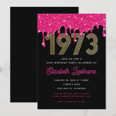 1973 Roze glitter Drip 50th Birthday Invitation Kaart (Voorkant / Achterkant)
