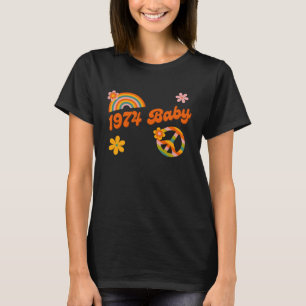 1974 Baby Retro Bloemen Vredesbord Groovy Hippie C T-shirt