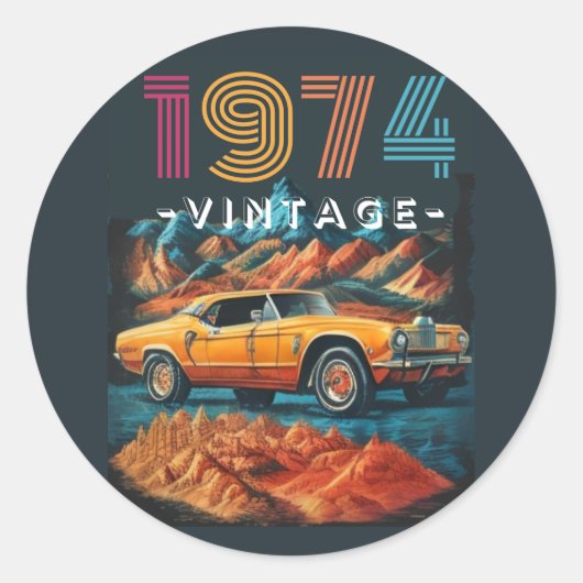 1974 coole auto ronde sticker (Voorkant)