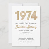 1974 White Black Gold 50th Birthday Invitation (Devant)