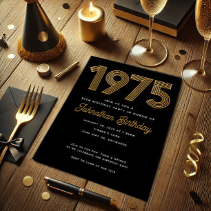 1975 Black Faux Gold 50th Birthday Invitation