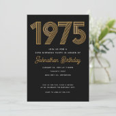 1975 Black Faux Gold 50th Birthday Invitation (Debout devant)