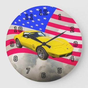 1975 Corvette strandstraal met Amerikaanse vlag Grote Klok