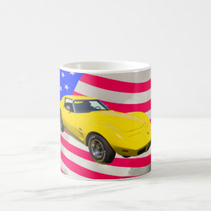 1975 Corvette strandstraal met Amerikaanse vlag Koffiemok