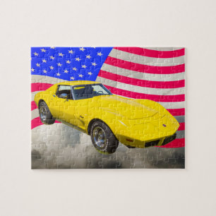 1975 Corvette strandstraal met Amerikaanse vlag Legpuzzel