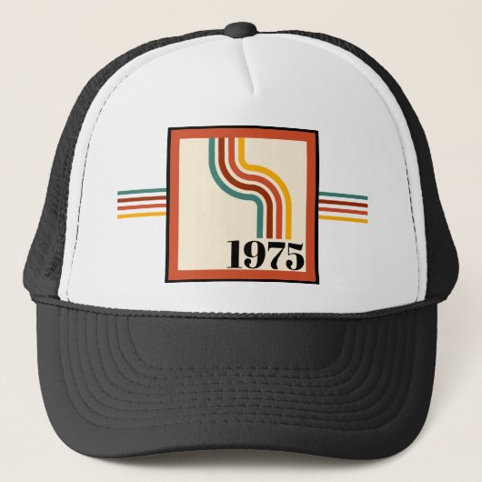 1975 Retro Stripe Sinaasappel Trucker Pet (Voorkant)