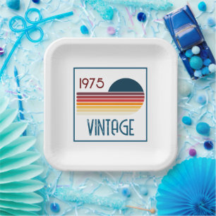  1975 Retro Stripe Zon 50e Verjaardag Papieren Bordje