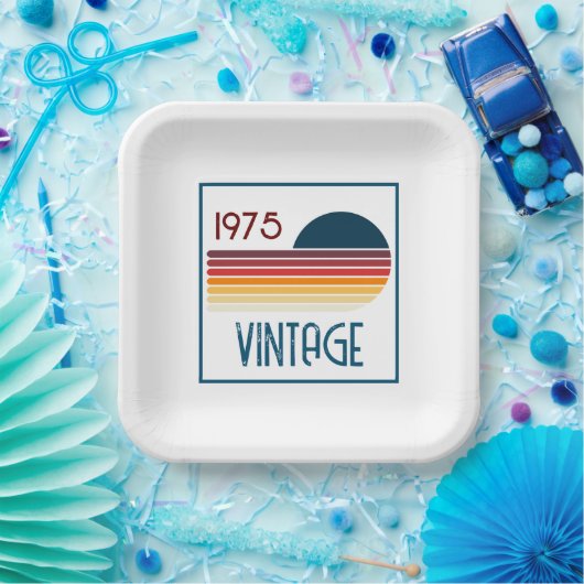 1975 Retro Stripe Zon 50e Verjaardag Papieren Bordje (Feest)