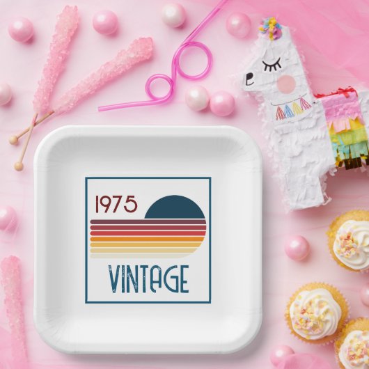 1975 Retro Stripe Zon 50e Verjaardag Papieren Bordje (Feest)