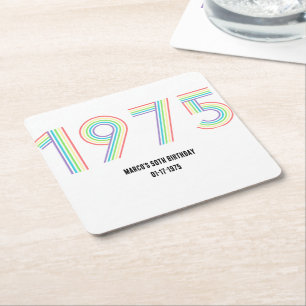 1975 Retro Vintage Regenboog Nummer 50e Verjaardag Vierkante Kartonnen Onderzetter