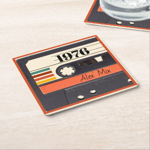 1976 Retro Stripe Cassettebandje Sinaasappel Vierkante Kartonnen Onderzetter