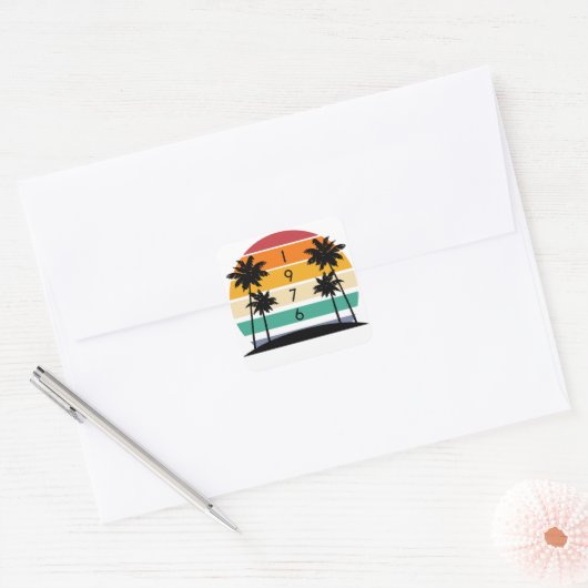 1976 Retro Stripe Sunset  Vierkante Sticker (Envelop)