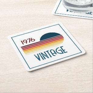 1976 Retro Stripe Zon 50e Verjaardag Vierkante Kartonnen Onderzetter