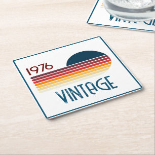 1976 Retro Stripe Zon 50e Verjaardag Vierkante Kartonnen Onderzetter