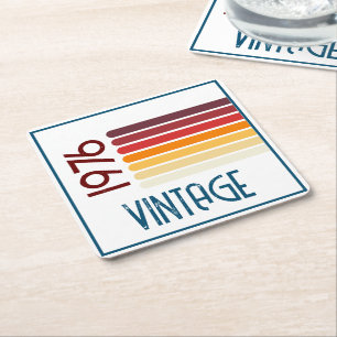 1976 Retro Stripe Zon 50e Verjaardag Vierkante Kartonnen Onderzetter