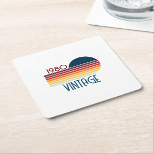  1980 Retro Stripe Sun Vierkante Kartonnen Onderzetter