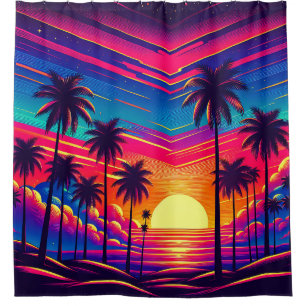 1980: Zonsondergang op het strand Douchegordijn