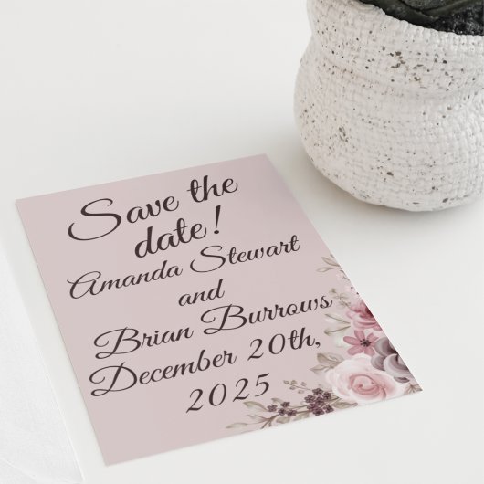 1980's Deep-Maroon Bruiloft Save-the-Date Briefkaart