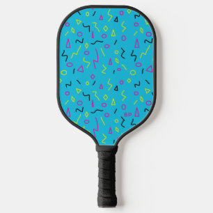 1980s Helder Blauw Roze Geel Squiggles Patroon Pickleball Paddle