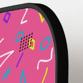 1980's Hot Pink Yellow White Squiggles patroon Pickleball Paddle (Links Detail)