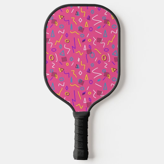 1980's Hot Pink Yellow White Squiggles patroon Pickleball Paddle (Achterkant)