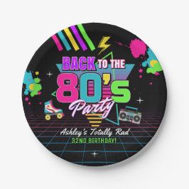 1980s Neon Retro Verjaardagspapier Borden Papieren Bordje